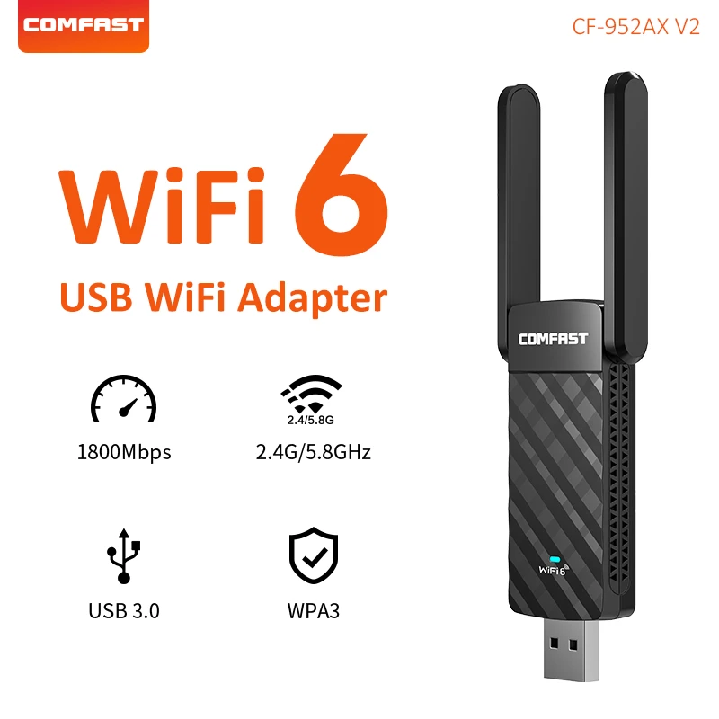 

WiFi6 USB Adapter AX1800 2.4G&5G E-sports Wireless Network card Dongle 2*3dBi Antenna USB3.0 RTL8832BU Wifi Receiver For PC