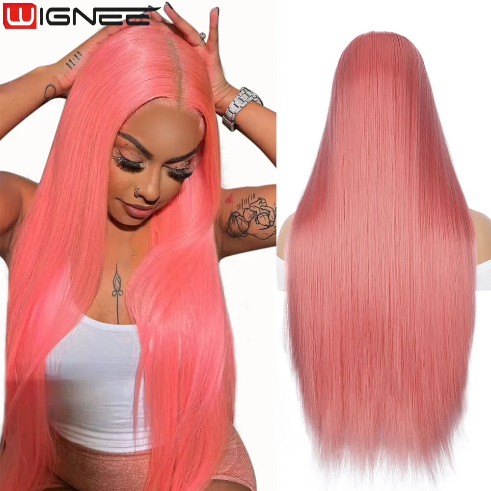 

WIGNEE Long Straight Pink Wig 30 Inch Synthetic Hair Lace Wigs For Women Wigs On Sale Clearance Glueless Wig Blackpink Cosplay