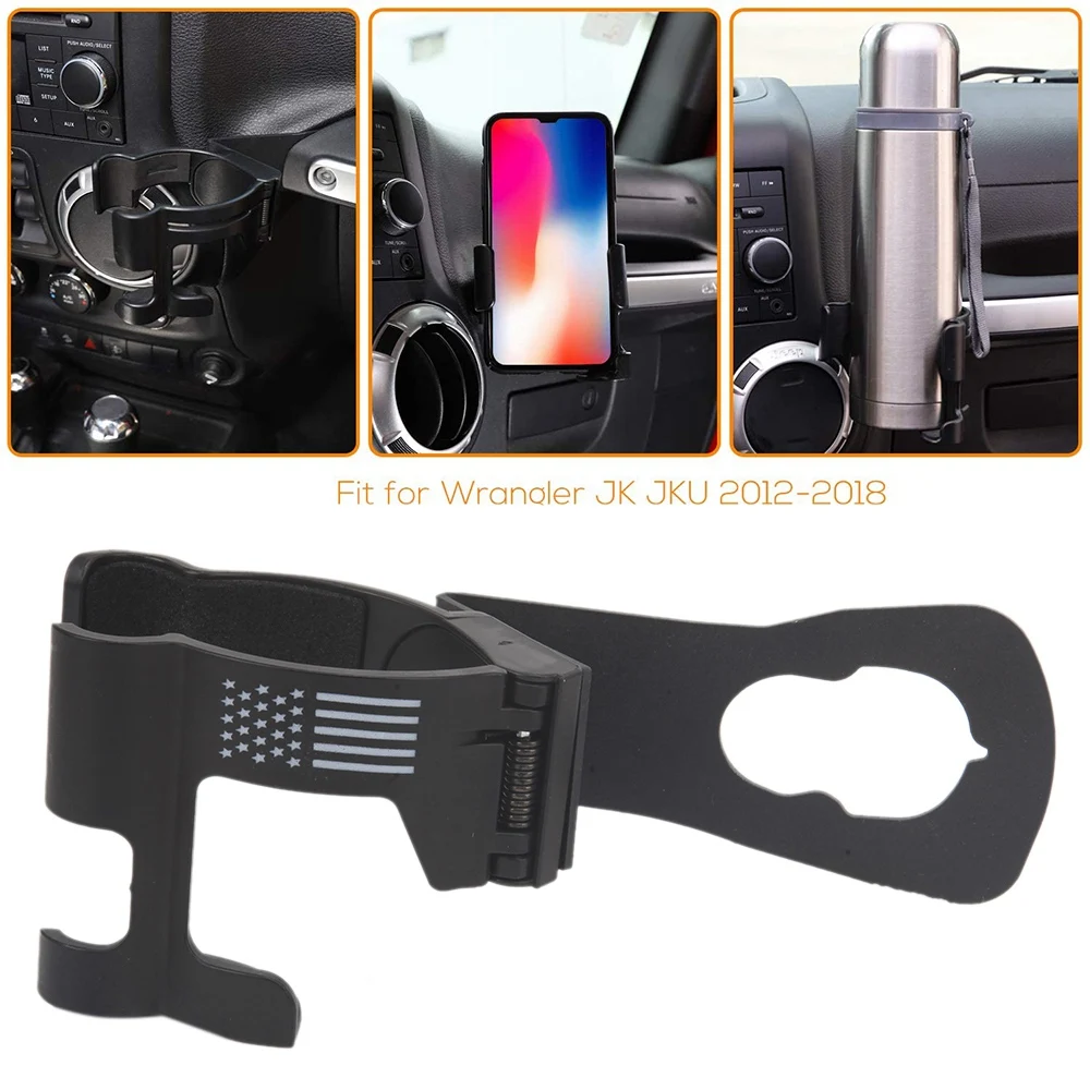 Car USA Flag Multi-Function Drink Cup Phone Holder 2 in 1 Bolt-on Stand Bracket for Jeep Wrangler JK