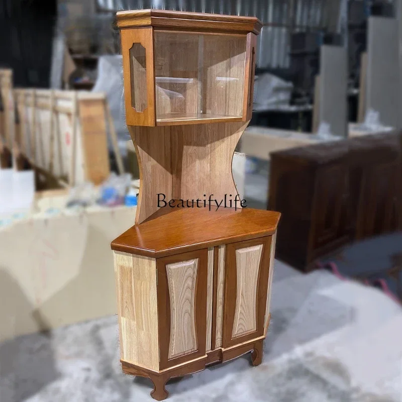 35Retro Corner Storage Dining Side Display Cabinet Decorative Solid Wood Storage