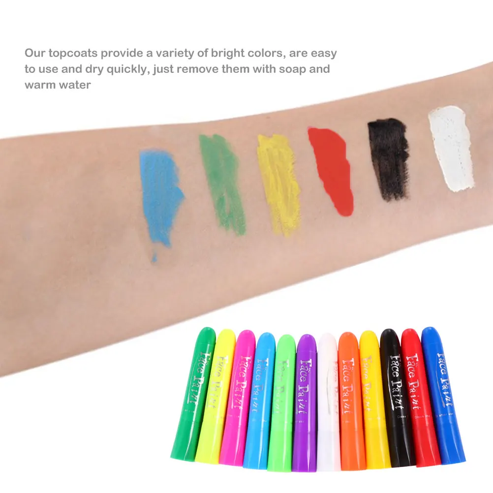 

12pcs Crayon Set Reusable Fluorescent Pastel Washable Face Painting Kids Halloween Body Kit Easy Clean Safe Various Colors