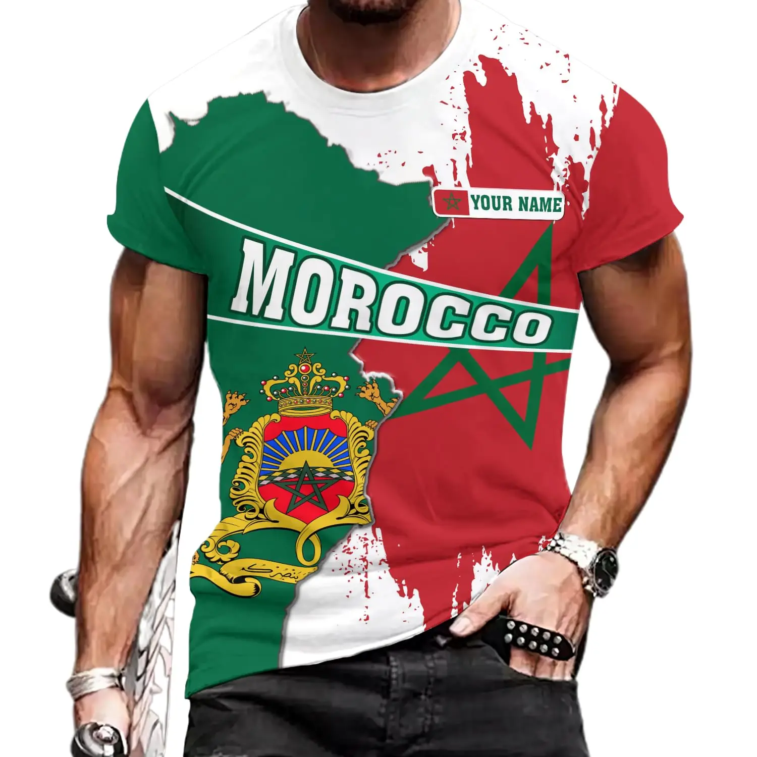 Camiseta Vintage de verano para hombre, camisa personalizada con bandera marroquí, ropa con estampado 3d de Marruecos