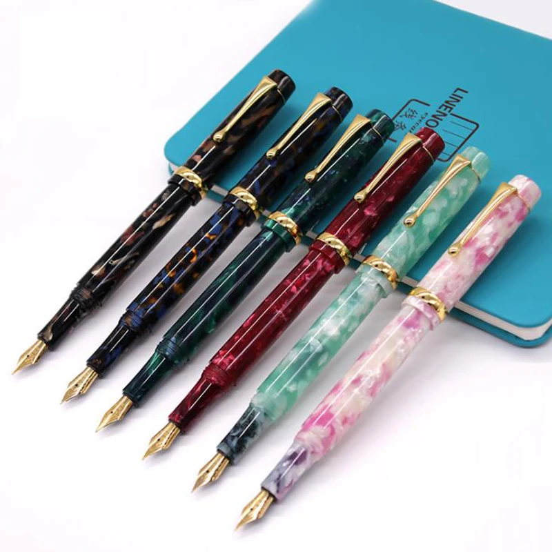 Jinhao Resin Barrel Fountain Pen 0.38mm EF/F/M/Bent Fine Nib Gold Trim With Converter Writing Business Office School Supplies