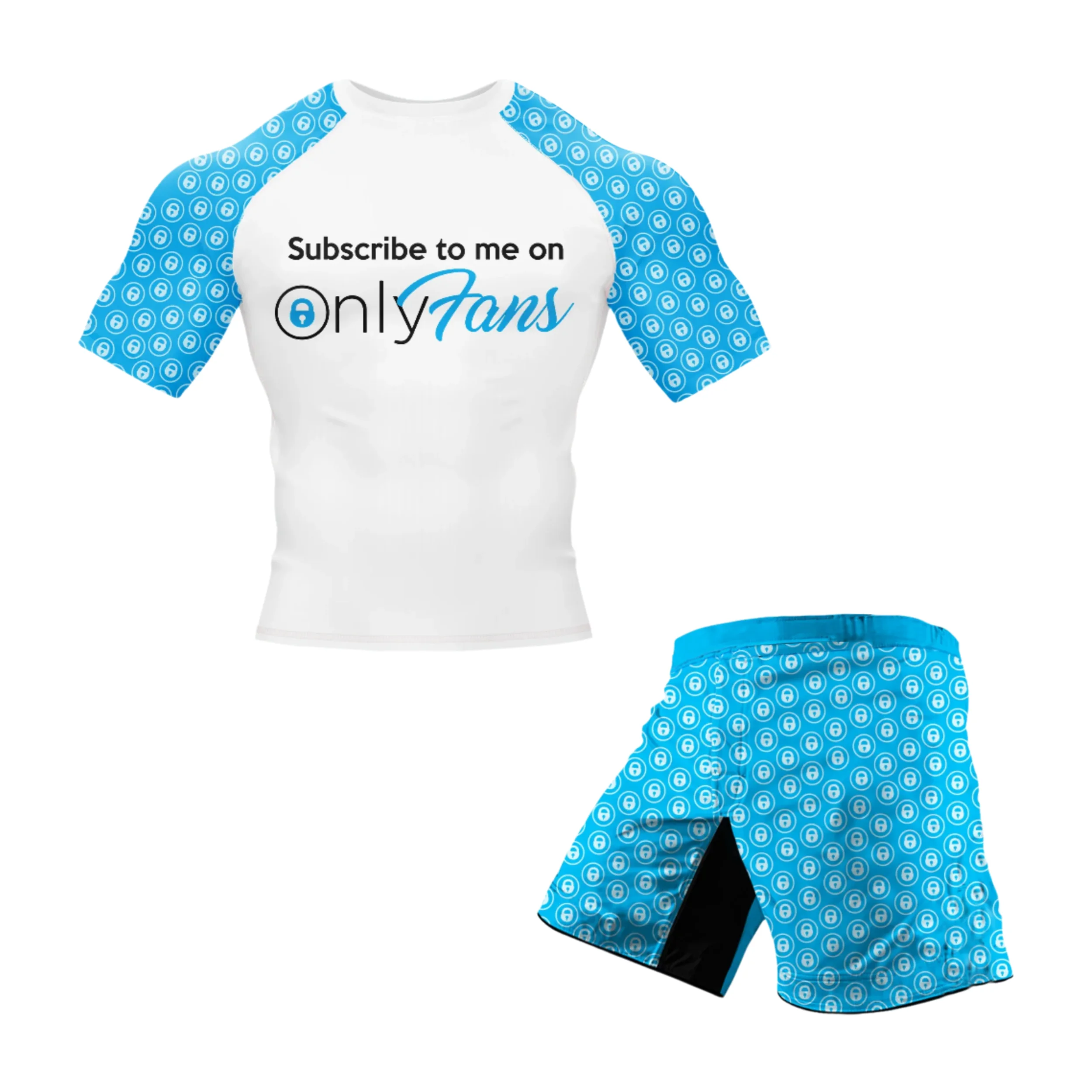 

Summer Men's Athletic T-Shirt Set Only Fans Short Sleeve Rash Guard & Gym Shorts for BJJ MMA Diving or Surfing Quick-drying Set