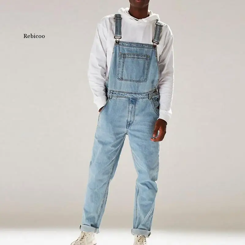 

Overalls For Man 2022 Autumn Fashion Denim Male Suspender Pants Men's Jeans Jumpsuits High Street Distressed Oversize