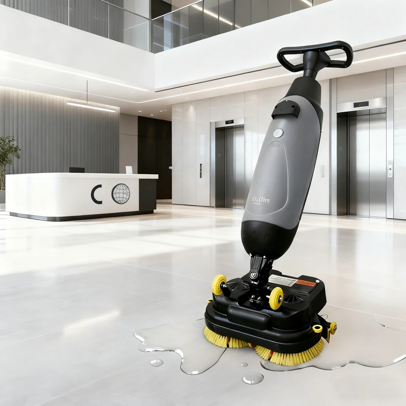 Cordless Battery Powered Compact Lightweight Mini Automatic Walk-Behind Floor Scrubber for Retail Store Hospital School Hotel