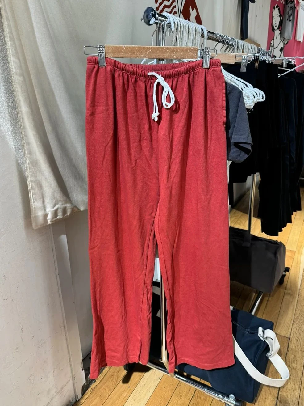 

New Red Drawstring Straight Sweatpants Women Autumn High Waist Cotton Wide Leg Pants Vintage Streetwear Casual Sports Trousers