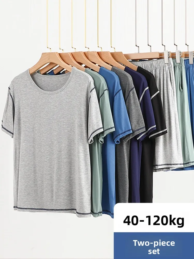

Men's Summer Modal Sleepwear Loose Thin round Neck Short Sleeve T-Shirt And Pants Set Comfortable Breathable Lightweight Home...
