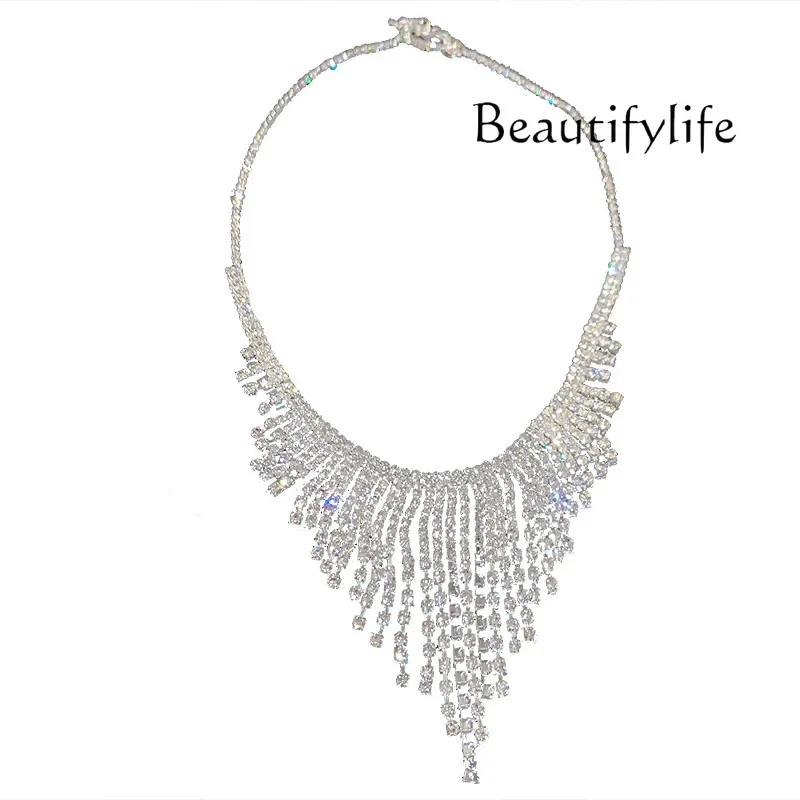 Flash diamond tassel necklace temperament niche high sense collarbone chain female