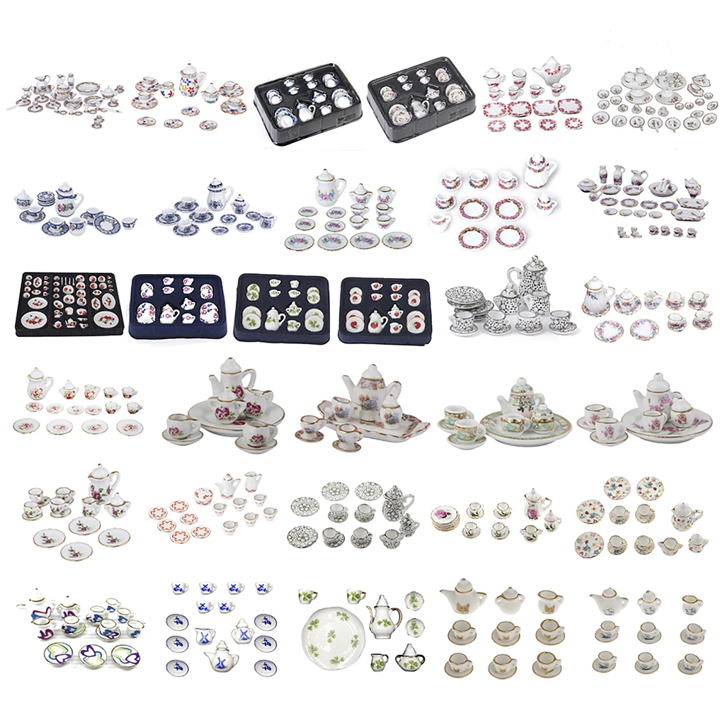 ミニチュア食器 磁器 ドールハウス食器セット キッチン用品 お茶のおもちゃ 子供部屋の装飾用
