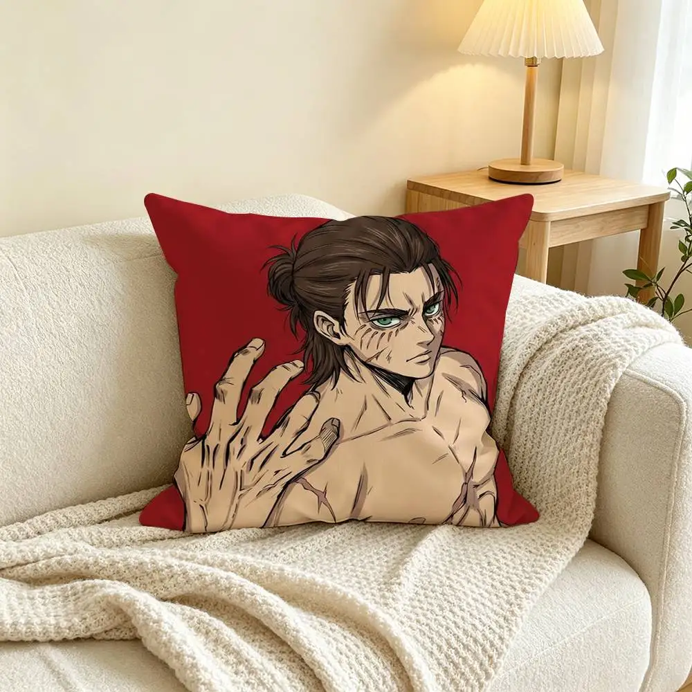 A-Attack on Titan Eren Yeager Pillow Case Square Double-Sided Sofa Cushion Cover Bedroom Bedside Pillow