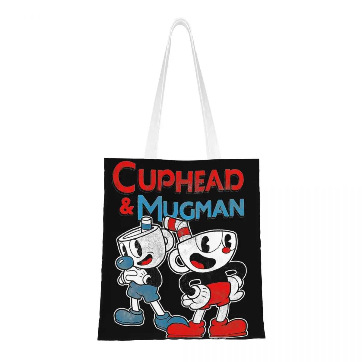 Cuphead & Mugman Dynamic Duo Sac fourre-tout en toile pour femme, sac d'épicerie grande capacité, sacs d'école