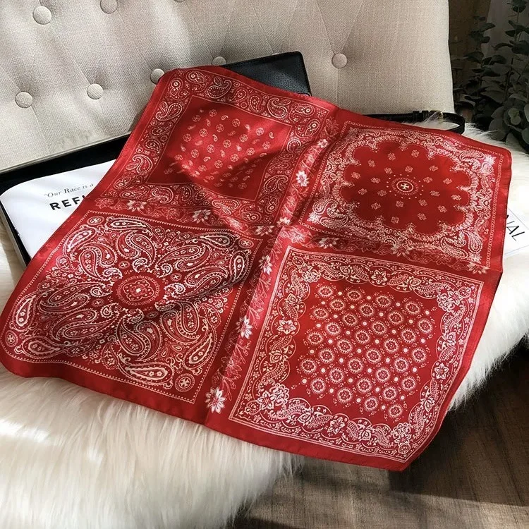 

100% Mulberry Silk Square Scarf Vintage Paisley Pattern Red/Black Ethnic Style Silk Bandana Luxury Neck/Head Wrap for Women &Men