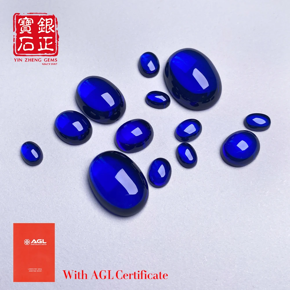 

Blue Oval Lab Grown Flat Bottom Cabochon Plated Blue Cultivate Sapphire Loose Gemstone With AGL Certificate For Jewelry Making