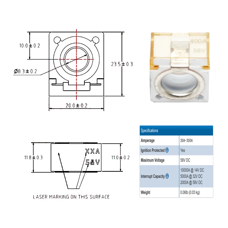 30A 400A CBBF MRBF Battery Terminal Series M8 Fuses 250A Rated Inline Battery Fuse