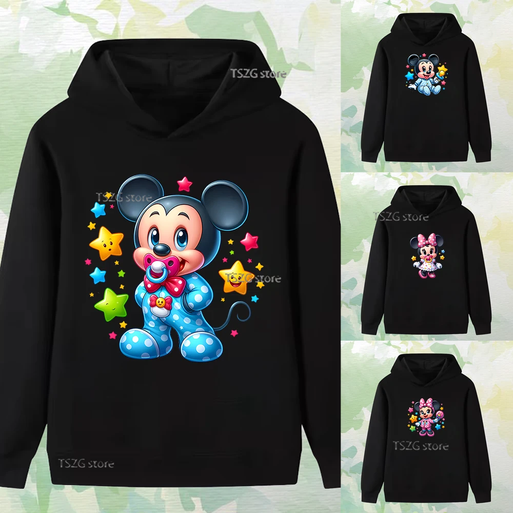 Otoño Disney Mickey Mouse lindo bebé impreso Sudadera con capucha niños niñas moda cómoda niños polar ropa de manga larga