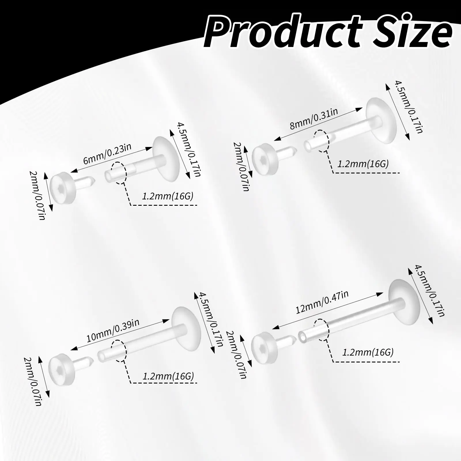 12 Pcs Flat Back Clear Earrings for Sports Acrylic Labret Jewelry Clear Nose Retainer Tragus Conch Cartilage Earrings