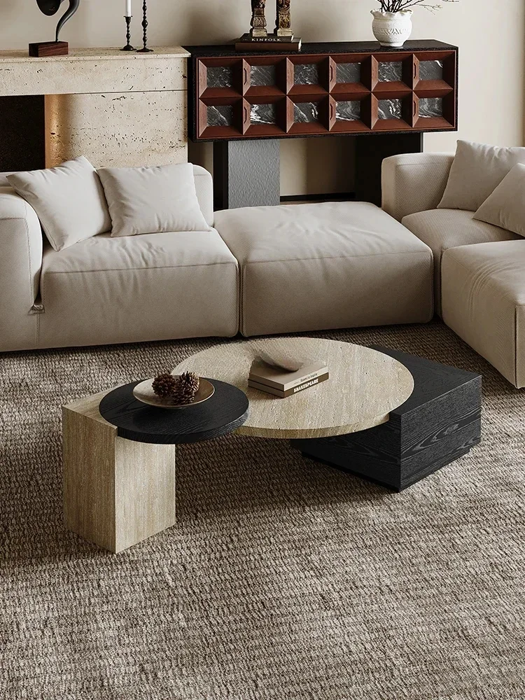 Wabi Sand wind travertine size round coffee table combination light luxury creative small coffee table