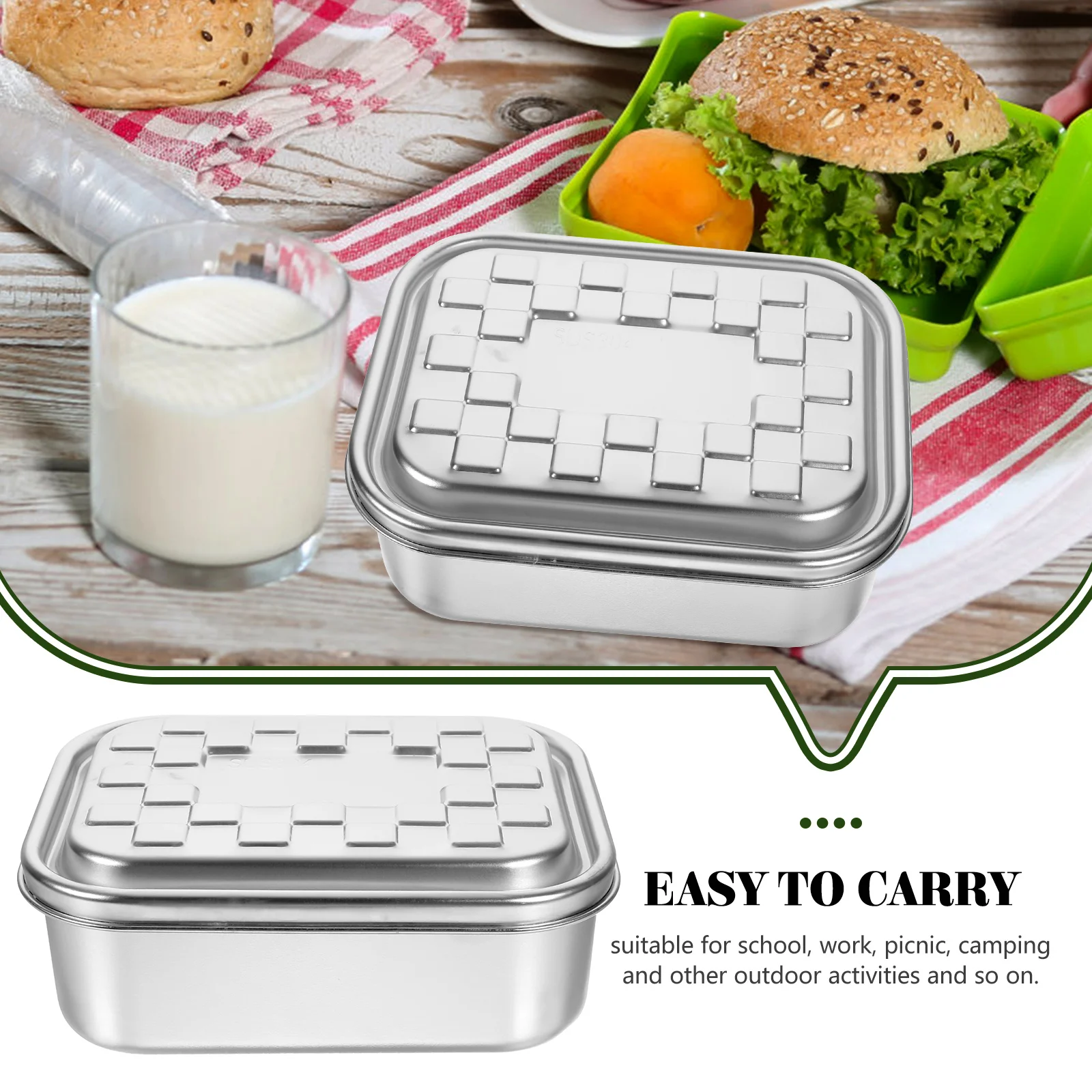 

1pc Stainless Steel Lunch Leakproof Lock Clips Portable Food Container For School Work Picnic Camping Silver 1-Tier