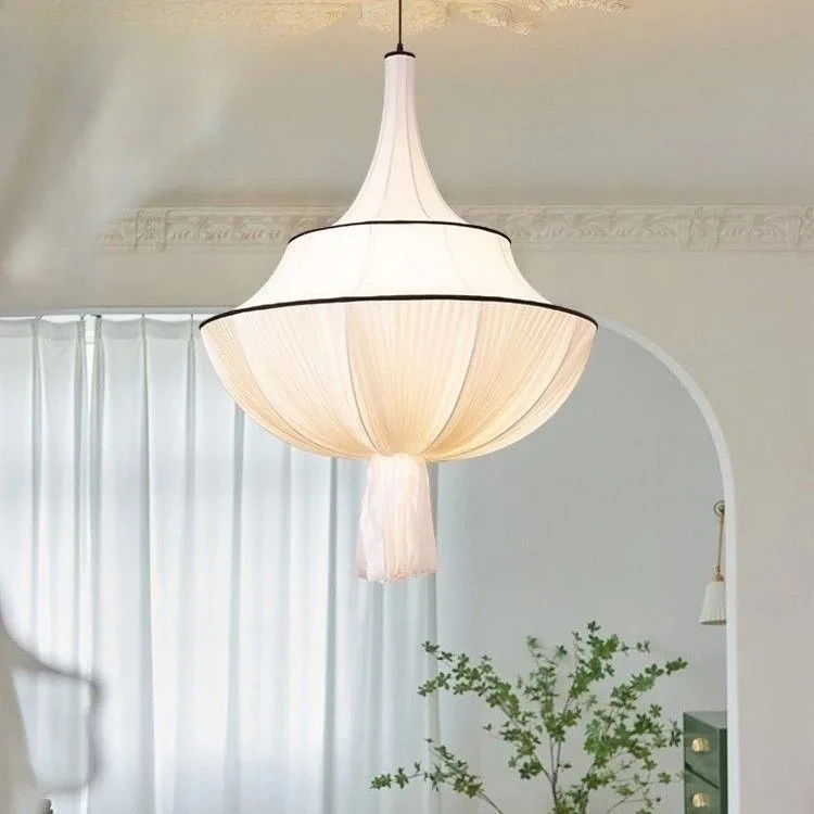 

French medieval living room main light Wabi Sabi style restaurant hotel designer bedroom retro homestay fabric pendant light