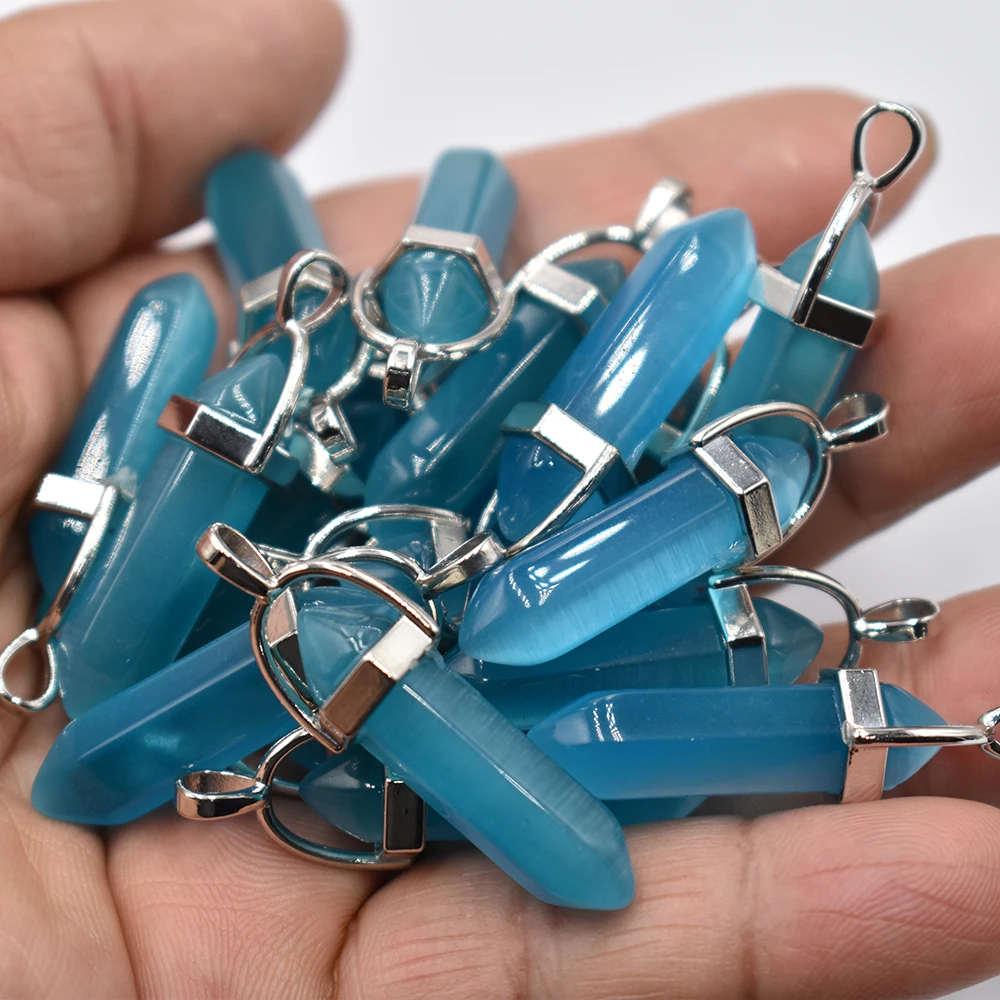 Großhandel 24 Stück/Set Modische, hochwertige Katzenaugen-Stein-Mix-Säulenanhänger, Chakra-Anhänger für die Schmuckherstellung, kostenloser Versand – Detail 9