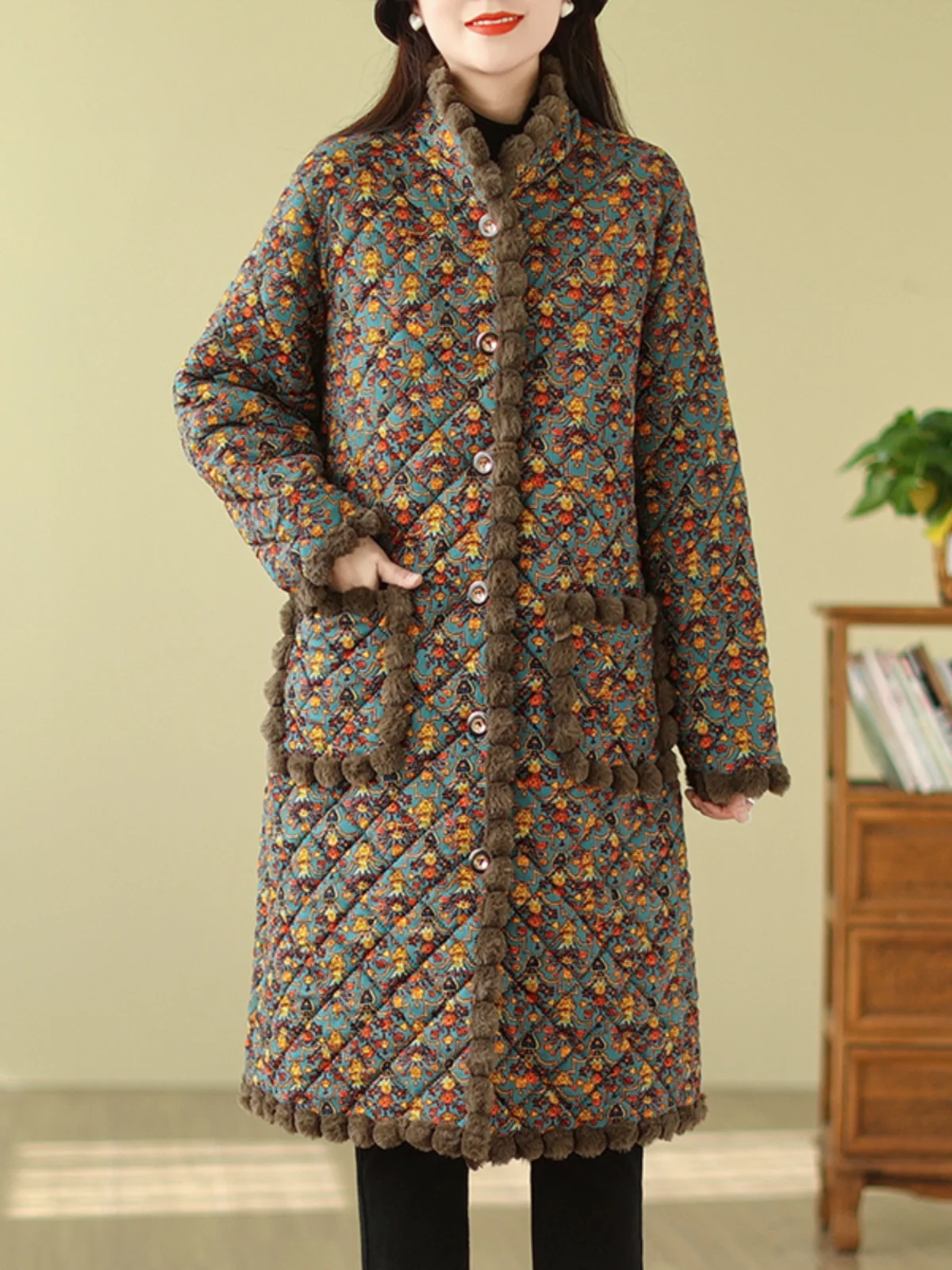 

Женская теплая длинная верхняя одежда средней длины на подкладке больших размеров в стиле ретро, осень-зима, свободная посадка