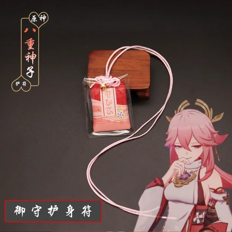 Game Genshin Impact Yae Miko Cosplay Polyester Embroidery Omamori Pray Fortune Safe Bag Guard Talisman Pendant Keychain Xmas toy