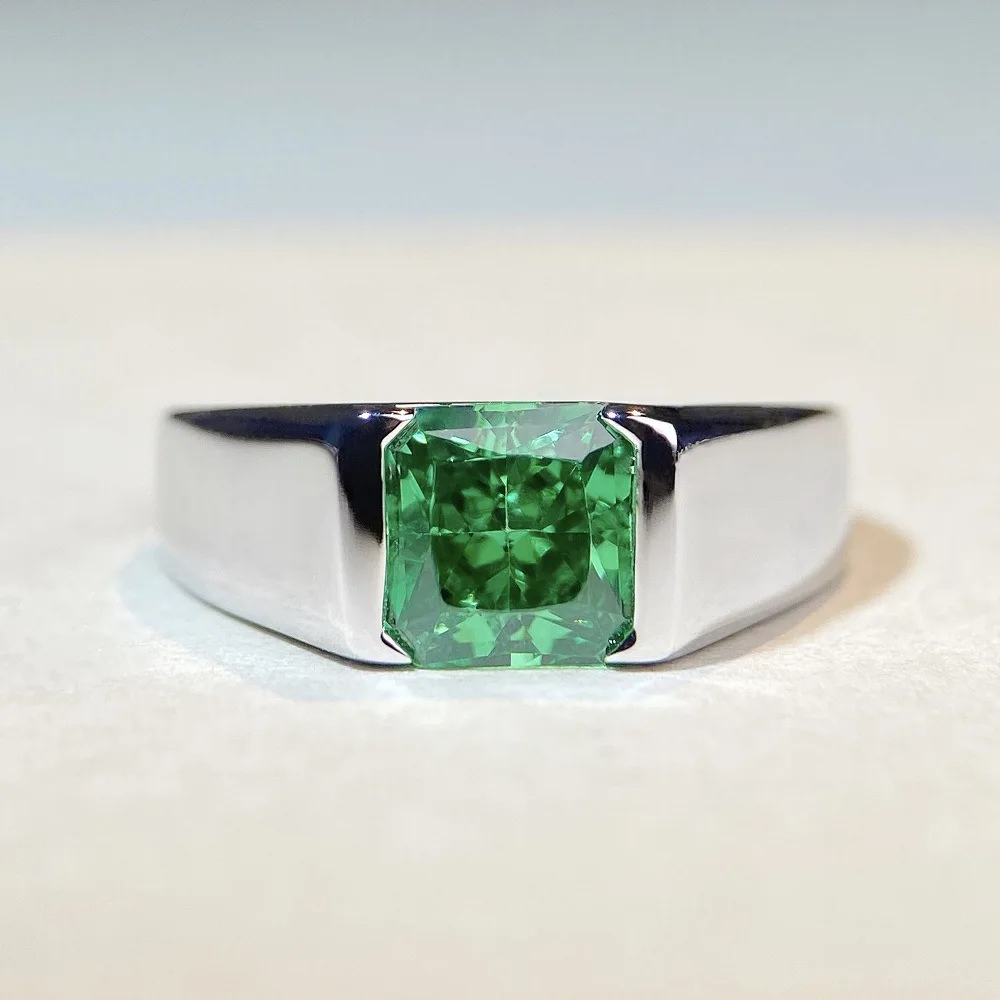 

S925 Sterling Silver Ring Glossy Emerald Men's Ring Wedding Ring Classic