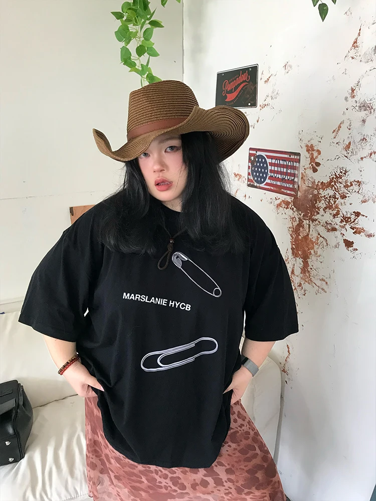 

Женская футболка оверсайз с коротким рукавом, с принтом, повседневная, универсальная, хлопковая, в уличном стиле, летняя, модная, больших размеров, Pin De...