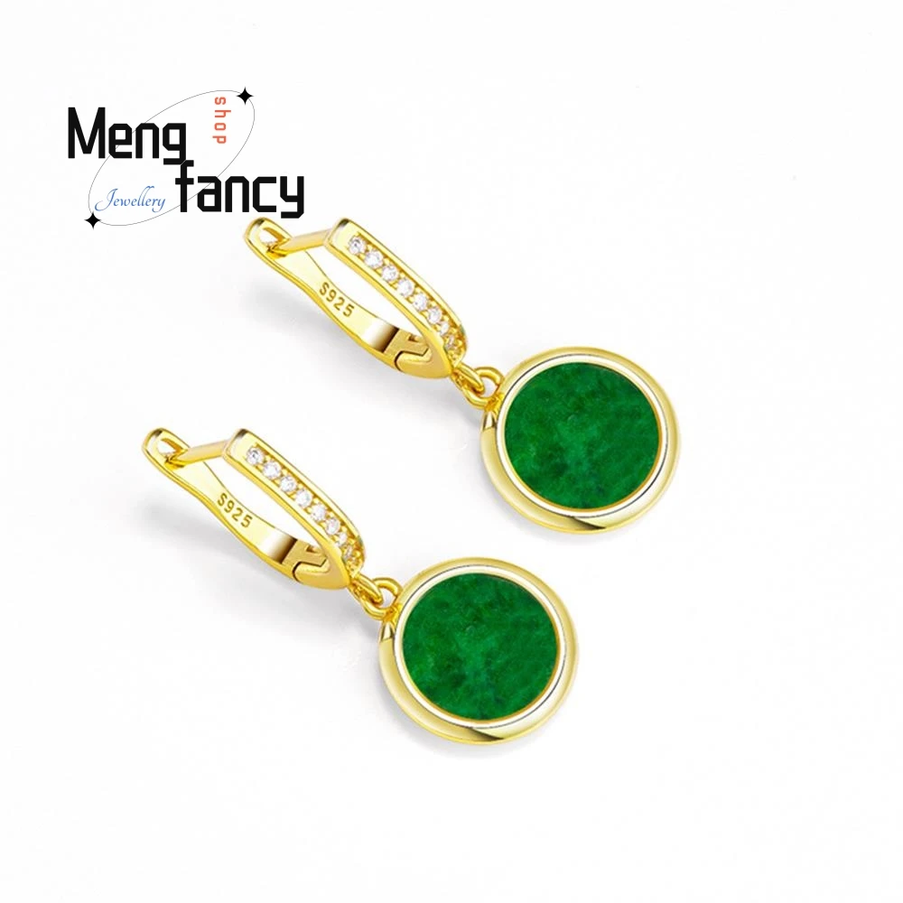 High-grade Natural Myanmar A-goods Jadeite Flower Green Earrings Ice Jade S925 Silver Inlaid Sexy Young Girls Fashion Jewelry