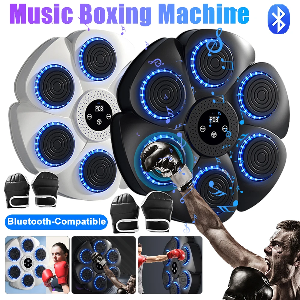 Music Boxing Machine Boxing Reaction Wall Target Adjustable Workout Boxing Target Machine RGB Light with Gloves for Home Workout