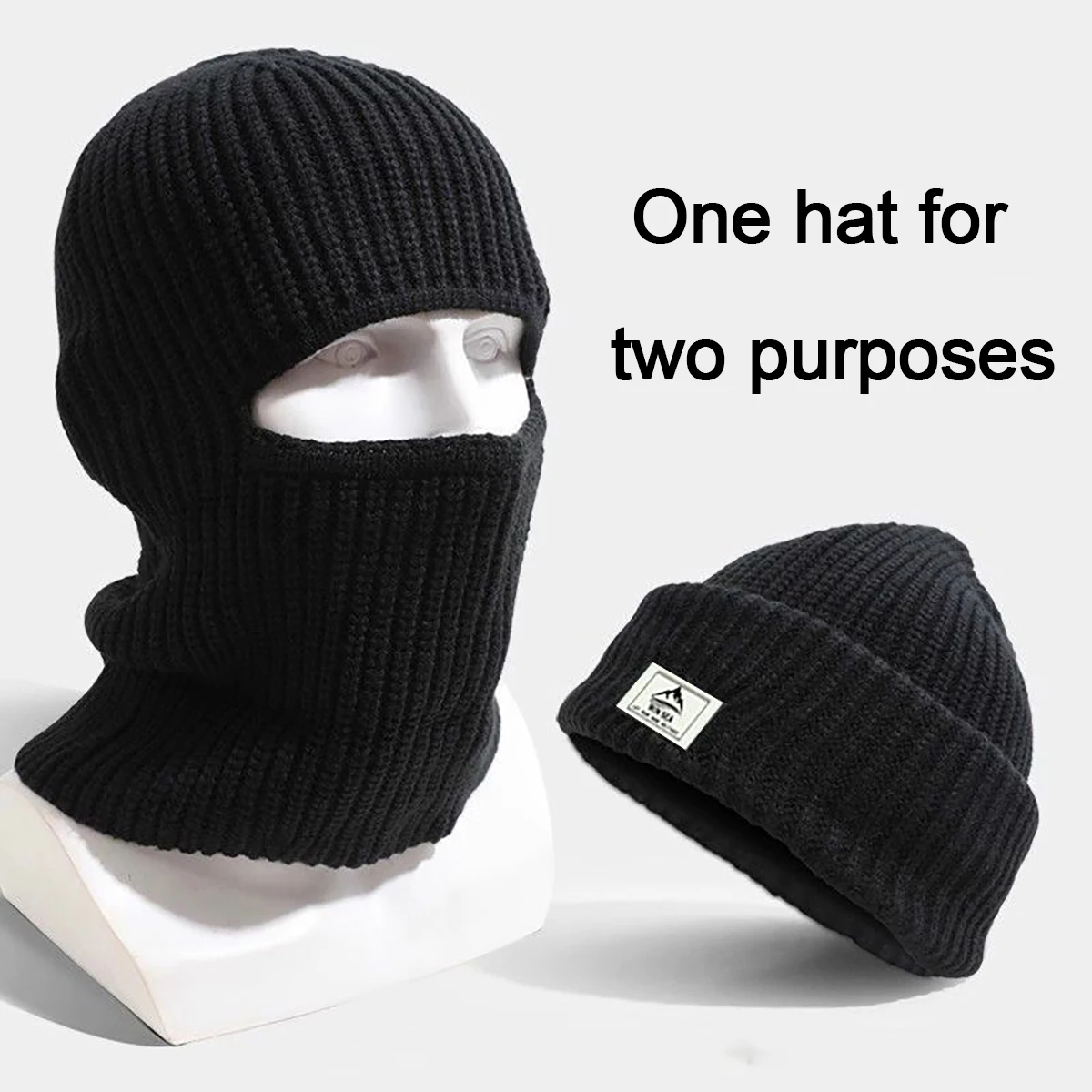 Winter 2In1 Mask Beanies Hats Warm Knitted Balaclava Hat Windproof Solid Full Face Ski Mask Bonnet Tactical Cycling Earmuffs Cap