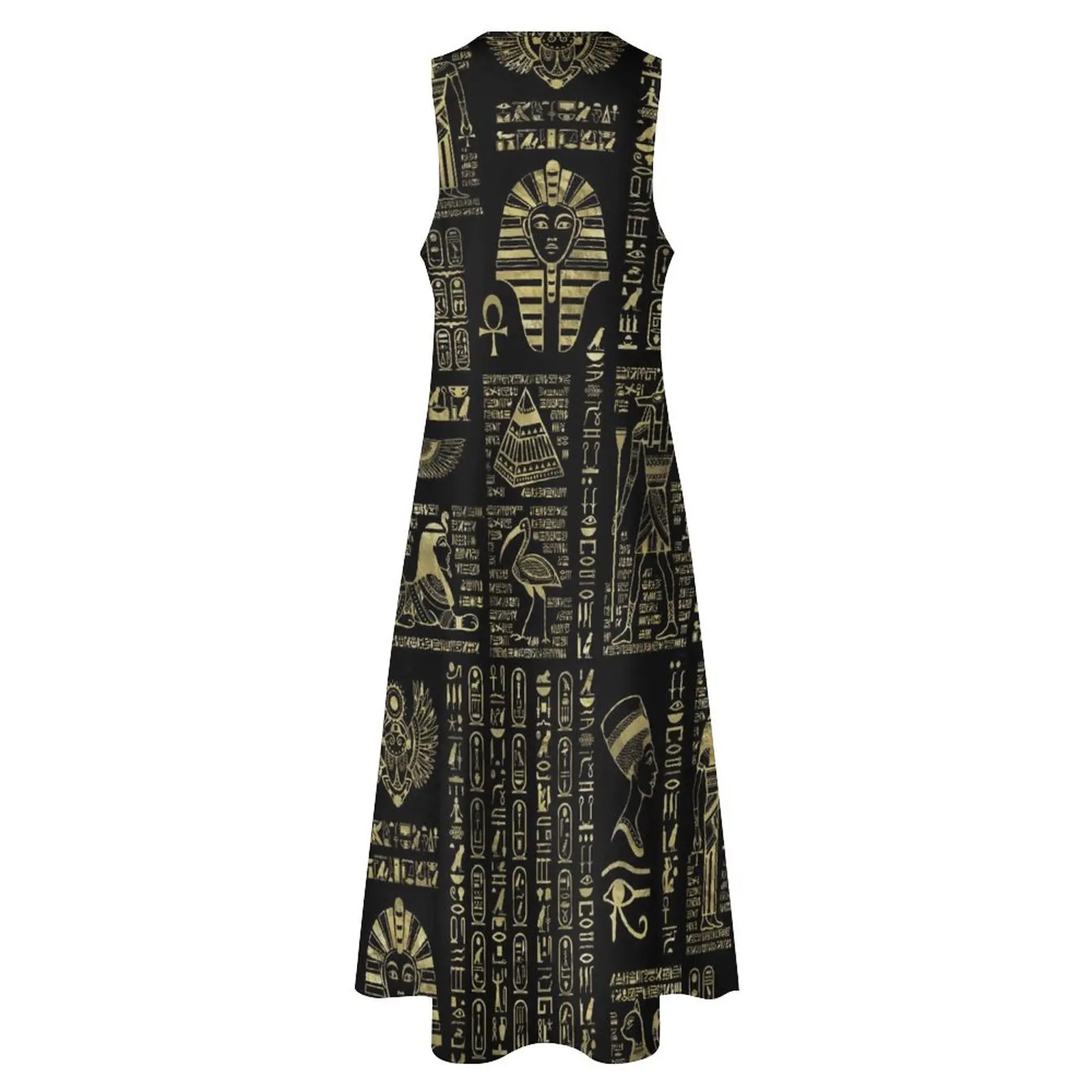 Retro Letter Print Dress Egyptian Hieroglyphs Vintage Maxi Dress Aesthetic Bohemia Long Dresses Summer V Neck Pattern Big Size