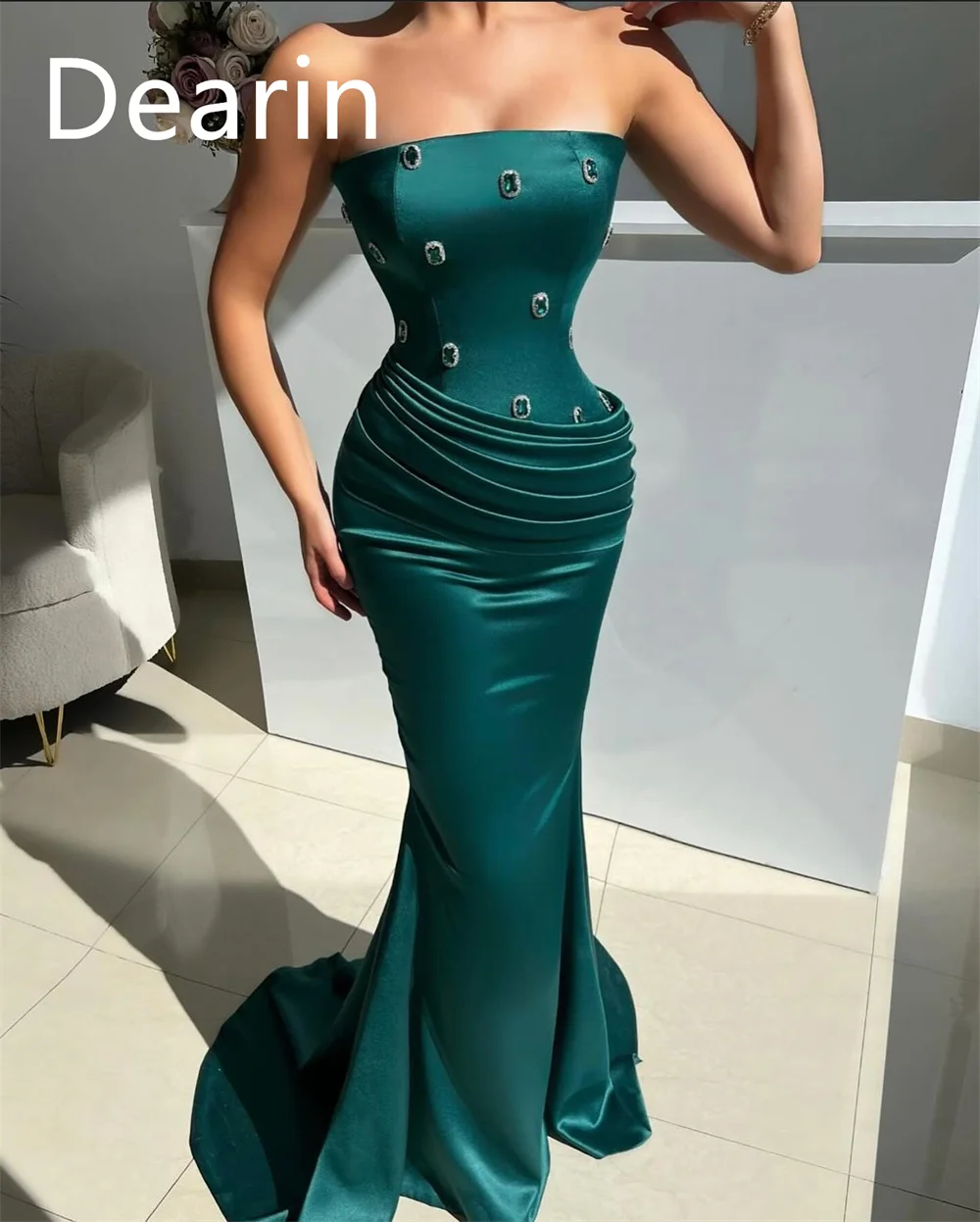 Customized Evening Dress Prom Gown Party Occasion Women YPMWZX Strapless Sheath Floor Length Skirts Vertically Bespoke Occasion