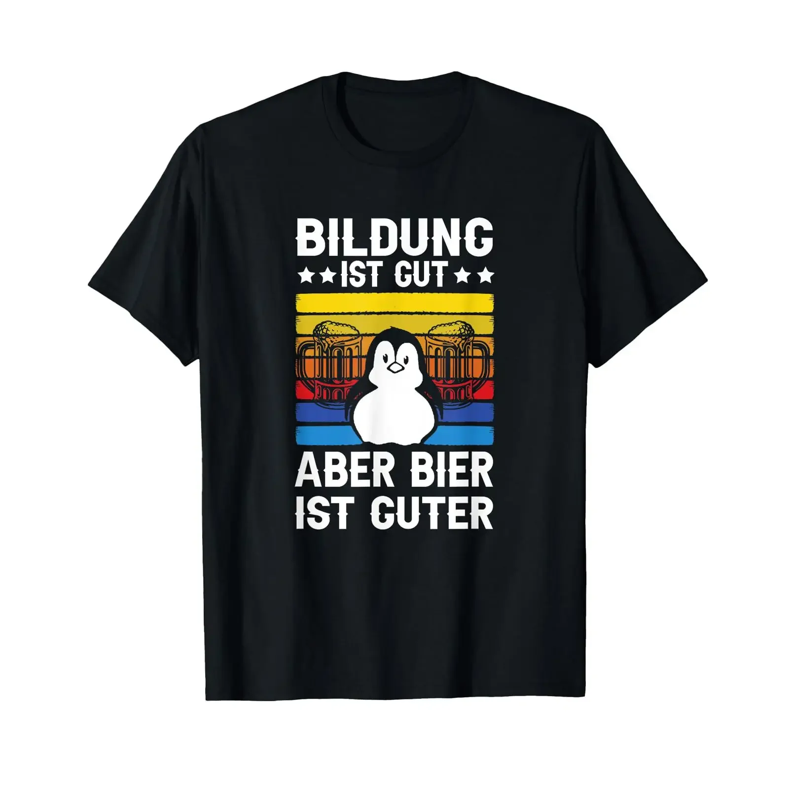 Мужская футболка с немецким текстом: Bildung Ist Gut Aber Bier Guter Sauf Trink, черная, винтажная, слегка потертая, модная, мягкая, стильная.