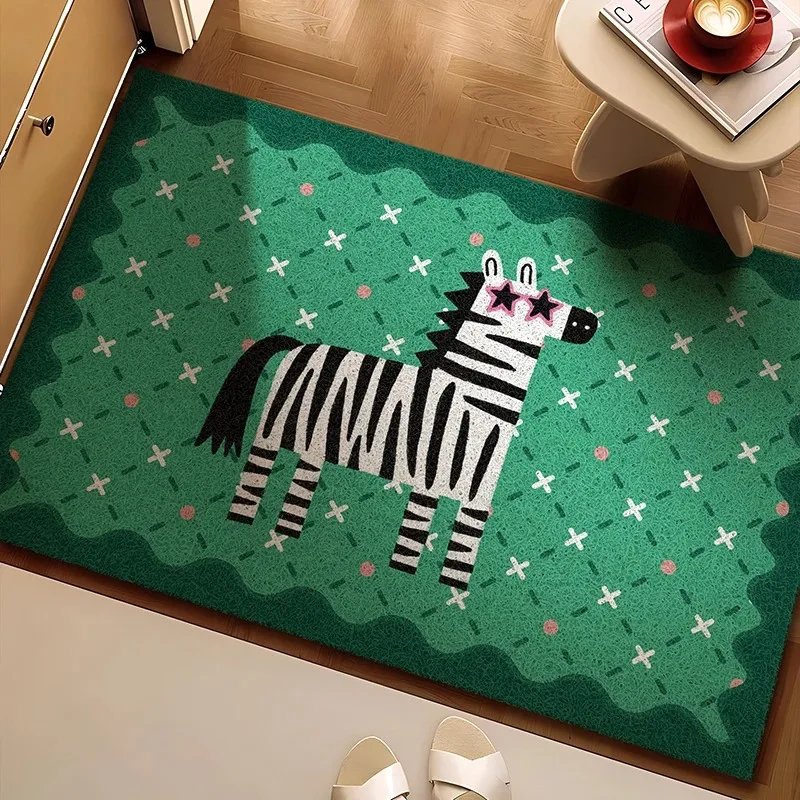 Colorful Striped Cartoon Dalmatian Doormat Cuttable PVC Loop Anti‑Slip Wear‑Resistant Front Entrance Floor Mat Home Decoration