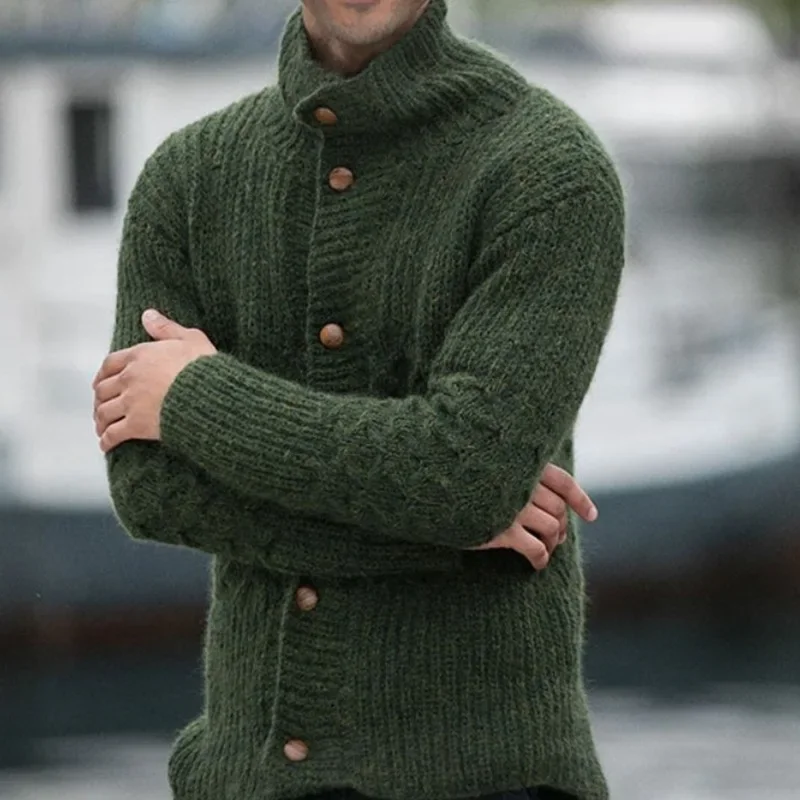 

Men's Fashion Autumn Winter Knitted Sweater Solid Color Long Sleeve Button Casual Cardigan Jacket Male Clothing Мужской свитер