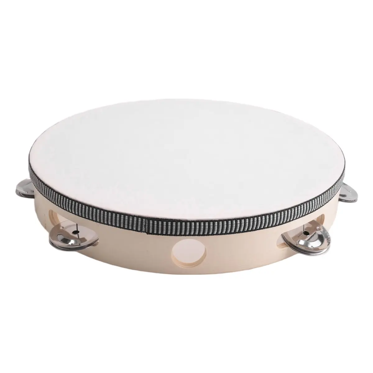 SDFC Tambourine for Adults 10 Inch Hand Held Drum Bell Birch Metal Jingles Percussion Gift Musical Educational Instrument