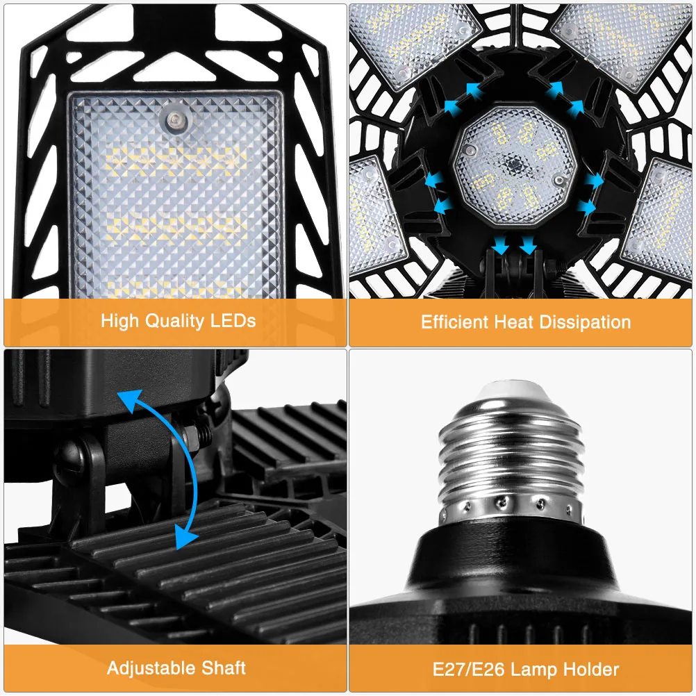 

Garage Light Foldable Deformation LED Ceiling Lamp 5 Leaves Shops Workshops Warehouses Basements Energy Saving E27 Socket 360