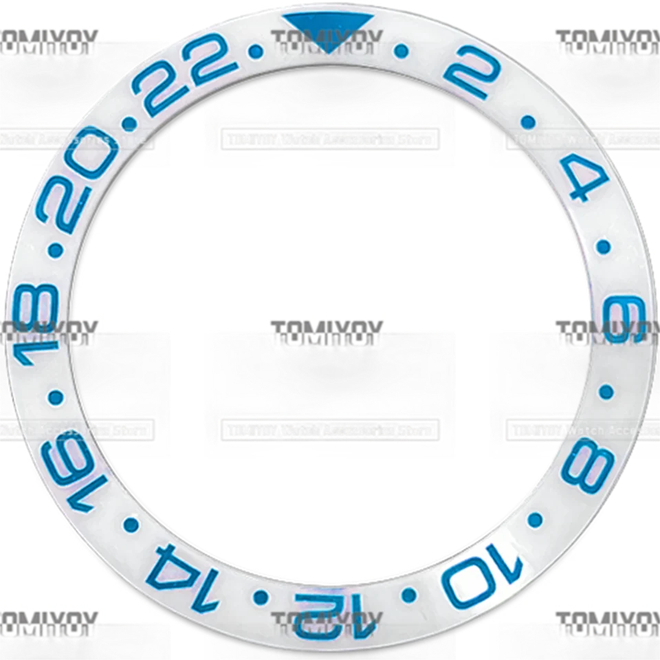 38mmx30.7mm Rosso Blu Verde 2-22 Inserto per lunetta in ceramica con testo multicolore adatto per orologio meccanico da uomo GMT