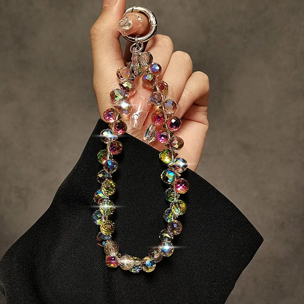 Stylish Glitter Crystal Bead Pendant Keychain for Women Colorful Mobile Phone Lanyard Chain Jewelry Girls Bag Accessories