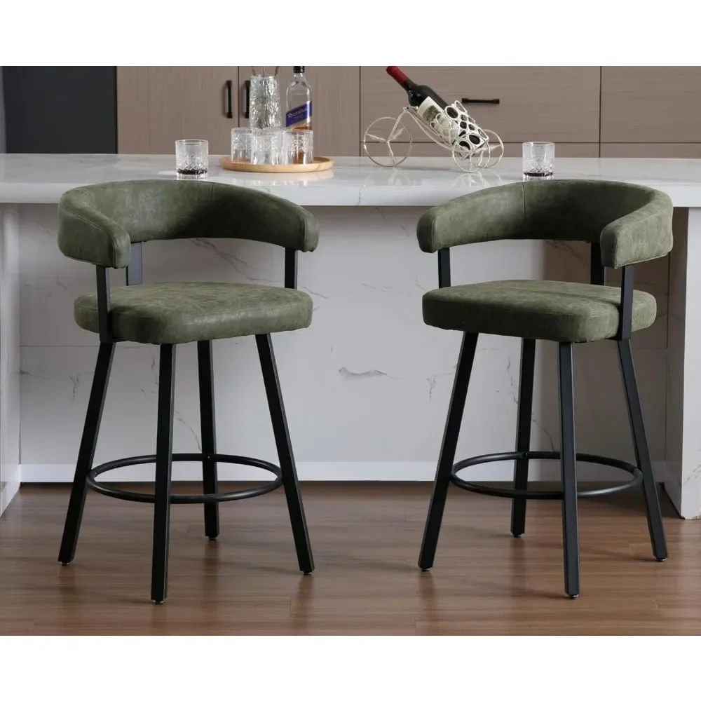 25Inch Set Van 2 Lederen Barkrukken Met Ruggen/Voetsteun Gestoffeerde Aanrechtkrukken Comfortabele Barstoelen Voor Eetkamer/Keukeneiland