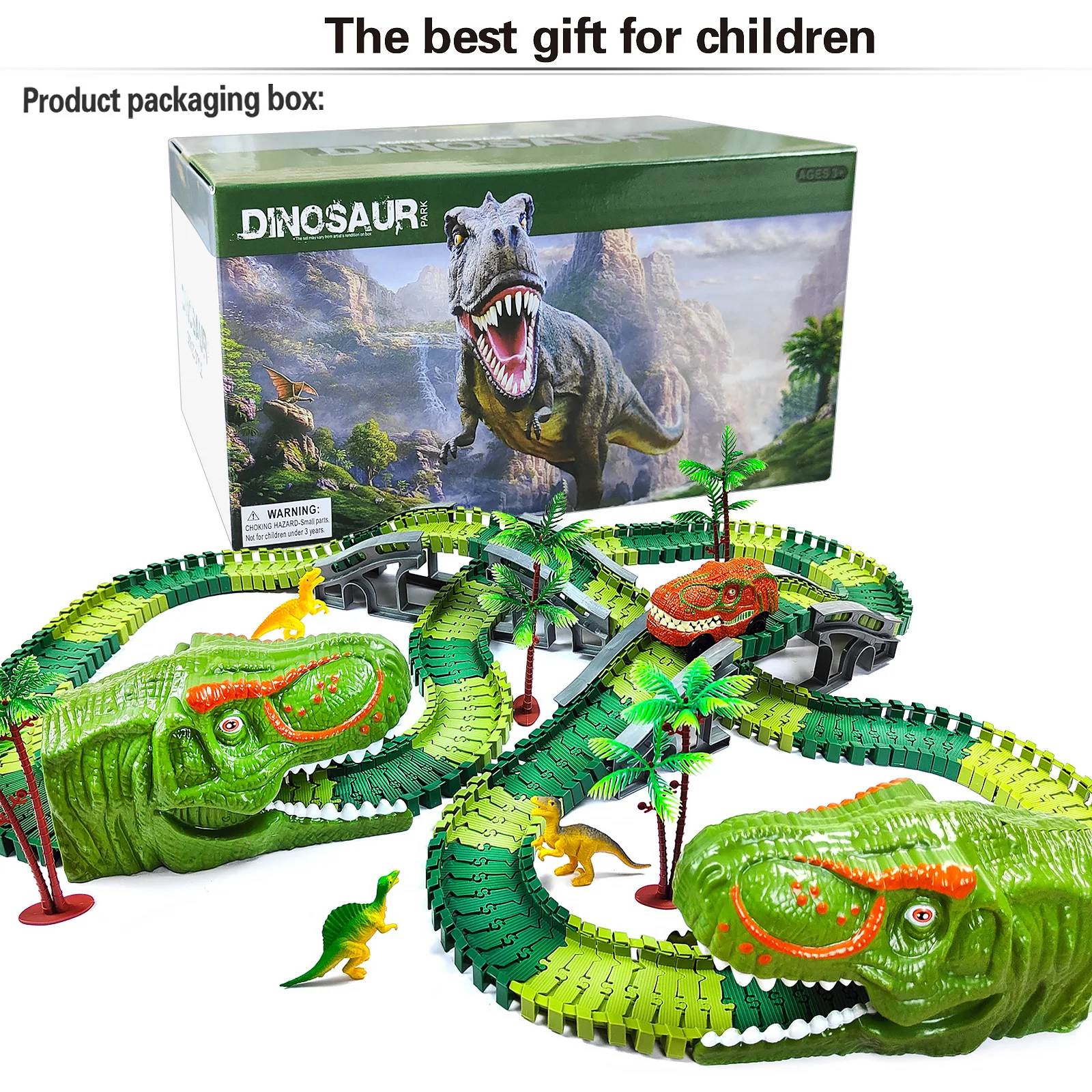 Juguetes de dinosaurios para niños, crea tu propia pista de carreras del mundo de dinosaurios, pistas de carrera flexibles para niños y niñas de 3 4