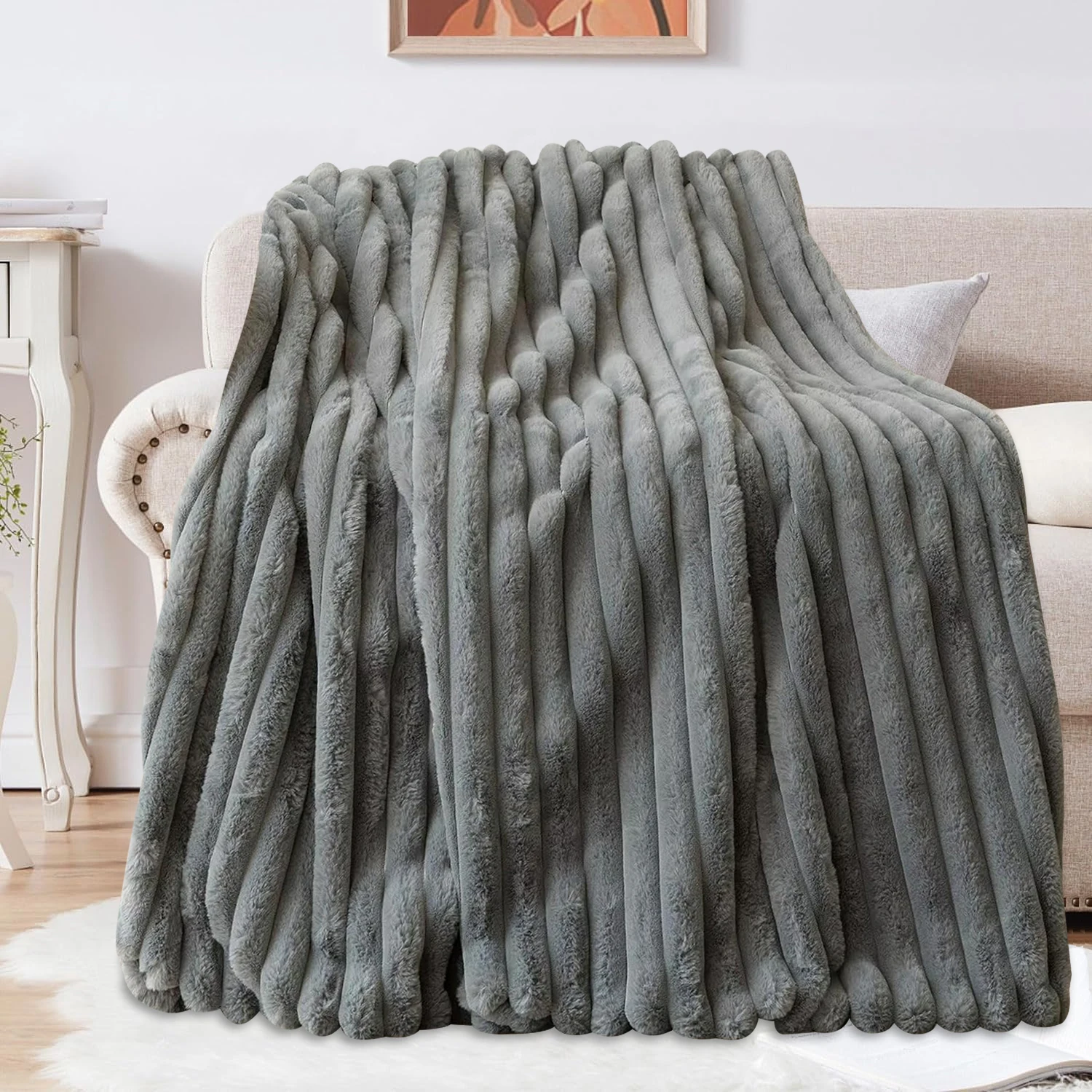 Thicken Winter Throw Blanket Faux Fur Plush Bed Fleece Fluffy Soft Knee Sofa Blanket Double Layer Stitch Bed Blankets