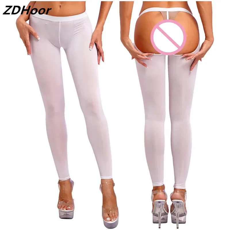Sky01 Womens Low Waist Open Butt Stretchy Leggings Solid Color Cutout Elastic Waistband Skinny Pants Lingerie NightwearSd01$