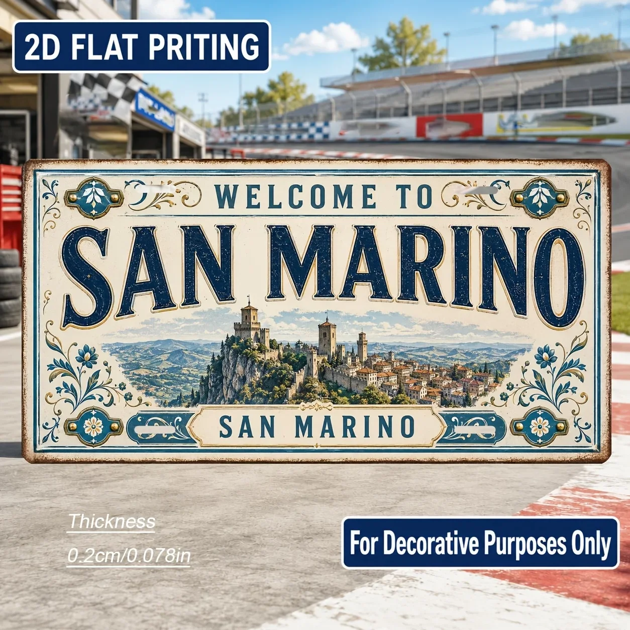 2D-Flach, nur zur Dekoration, 2D-Flach, [2D-Flach] 2D-Flach, 1 Stk., San-Marino-Themen-Vintage-Schild, nur zur Dekoration, He
