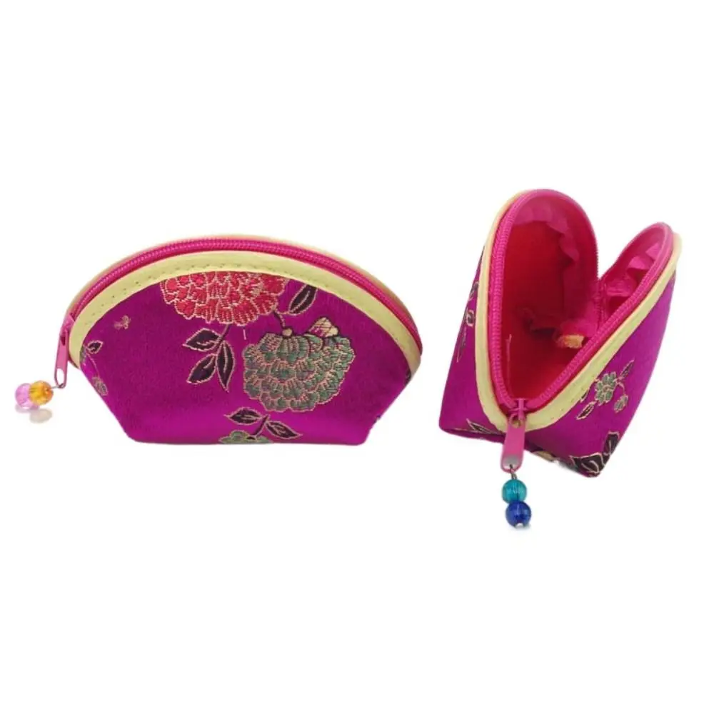 Chinese Style Multi Color Embroidery Auspicious Cloud Flower Cloth Wallet Gift Shell Coin Pouch Jewelry Storage Bag