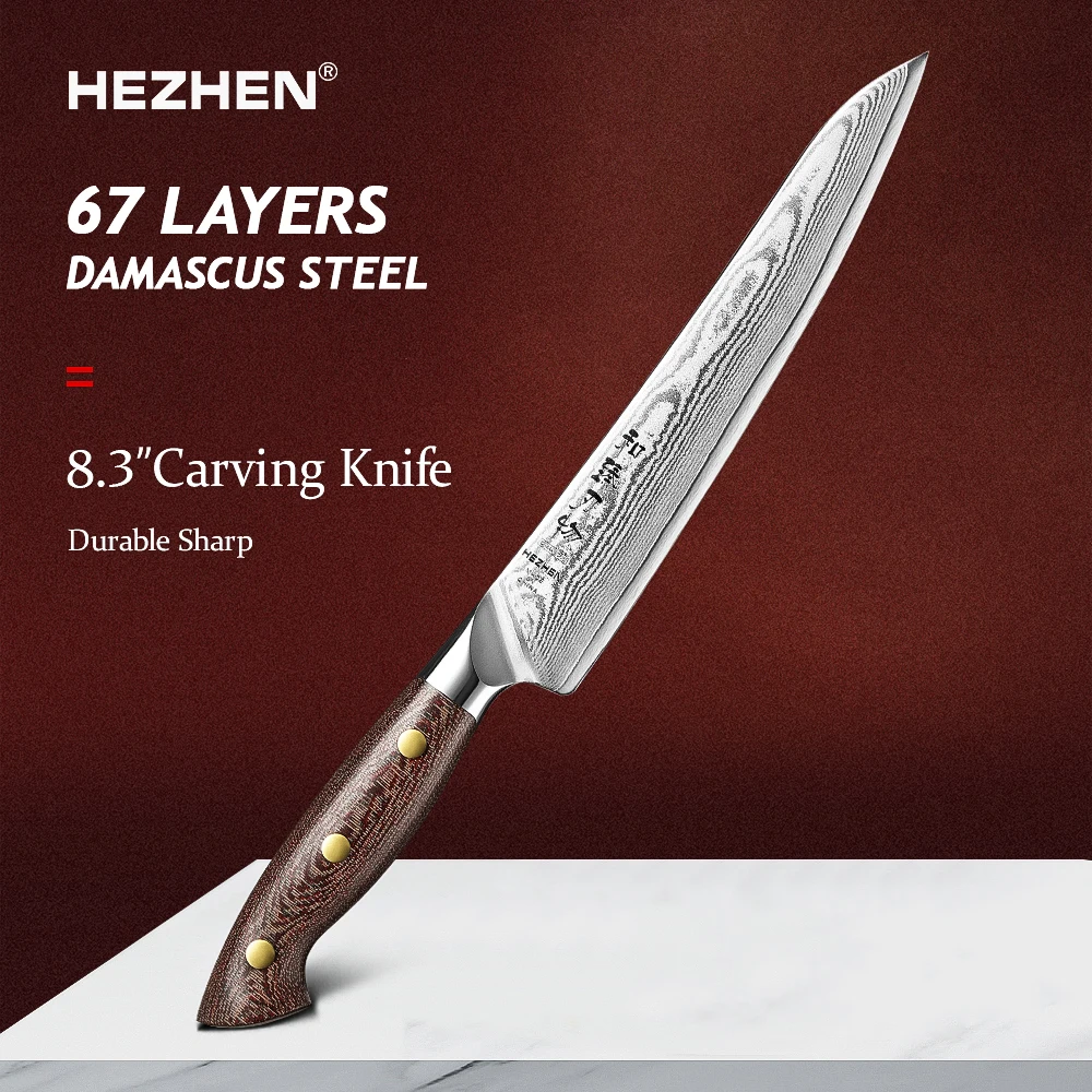 

HEZHEN 8.3 Inch Carving Chef Knife 67 Layers Damascus Steel Micarta Handle Sharp And Durable Kitchen Cook Knife