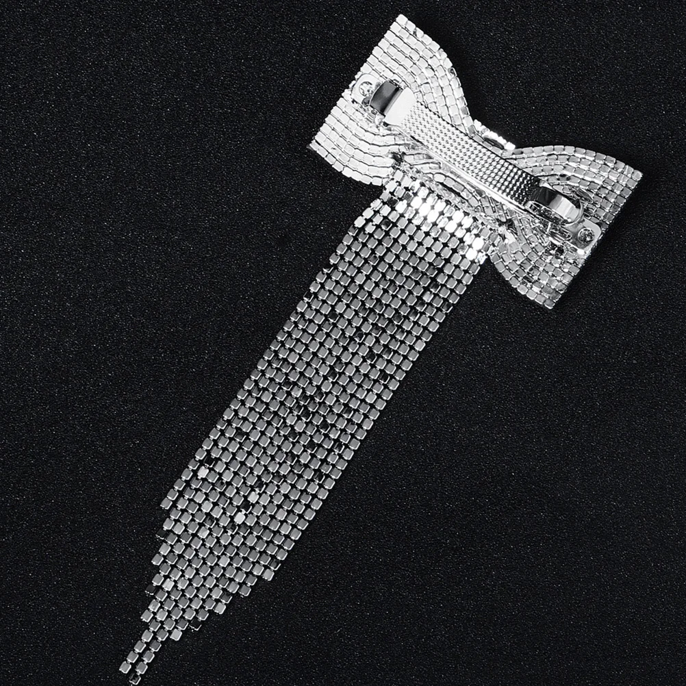 1 قطعة حجر الراين Bowknot مشبك شعر شرابة طويلة دبوس الشعر الفضة الزخرفية حلية شعر لحفل الزفاف هدية شرابة دبوس الشعر #5