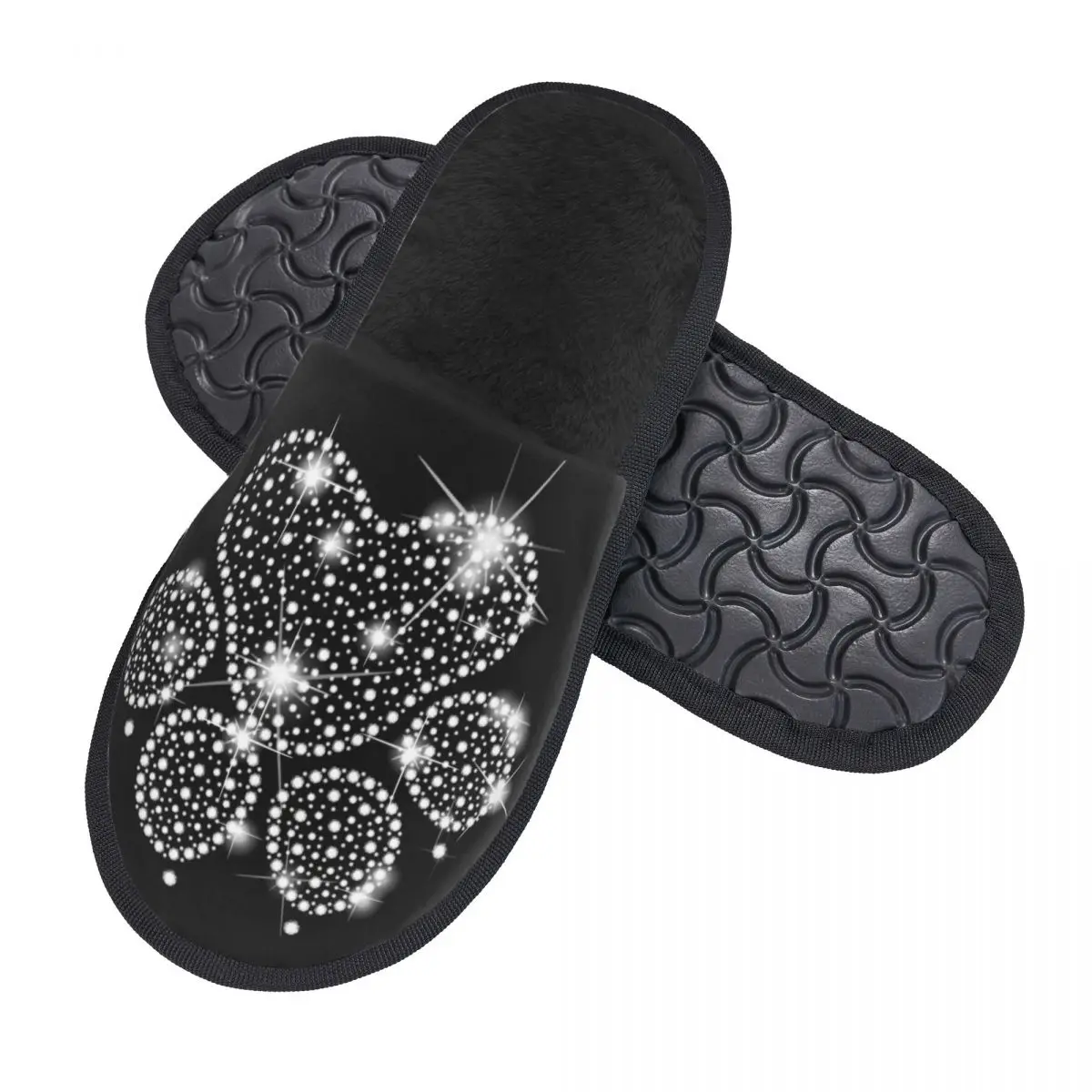 Custom Luxury Rhinestone Dog Paw Guest Slippers for Bathroom Women Crystal Diamond House Slipper